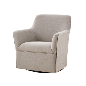 English Elm Augustine Swivel Glider Chair — Grey Upholstered 360° Metal Glider Base, Flared Arms, Foam Seat Comfort B03548650
