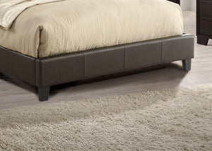 English Elm California King Faux Leather Bed Frame with Two-Panel Upholstered Headboard, Modern Brown Elegance B011S00106