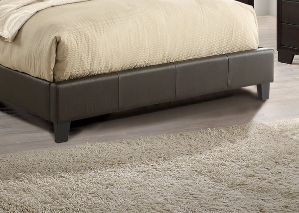 English Elm California King Faux Leather Bed Frame with Two-Panel Upholstered Headboard, Modern Brown Elegance B011S00106