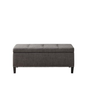 English Elm Tufted Grey Linen Storage Bench with Button Tufting, Silver Nailhead Trim & Soft-Close Lift, 42" B03548263