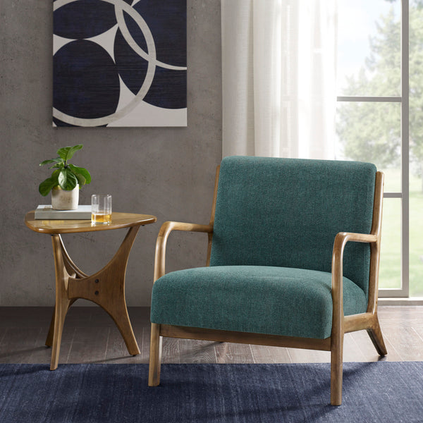 English Elm Lounge Chair Newport mid-century tufted accent chair with textured upholstery, pecan tapered legs Teal 35 L x 32 W x 19 H B03548364