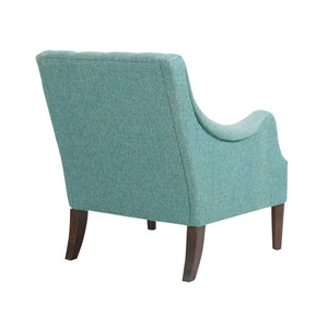English Elm Button Tufted Upholstered Accent Chair with Morocco Wood Legs for Living Room Teal B03548267