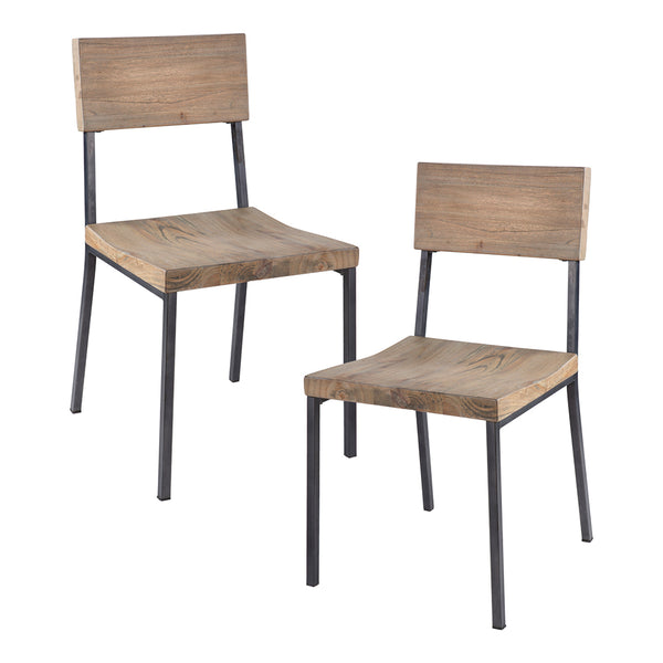 English Elm Dining Tacoma Side Chair Set of 2 — Industrial Solid Mindi Wood Plank Seats with Matte Black Metal Frames Grey 24 L x 34 W x 9.5 H B03548281