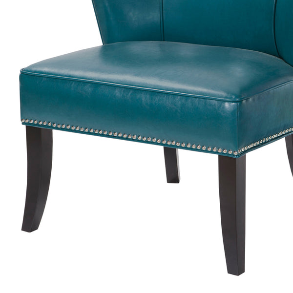English Elm Armless Madison Park Hilton Accent Chair with Faux Leather, Silver Nailhead Trim & Solid Wood Legs B03548191