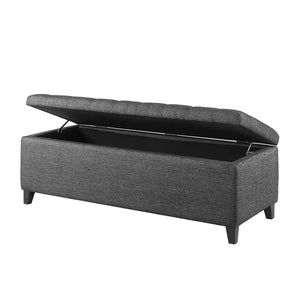 English Elm Tufted Upholstered Storage Bench with Soft Close Lid and Tapered Birch Legs B03548309
