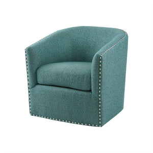 English Elm Tyler Teal Swivel Chair with Pewter Nailhead Trim, High-Density Foam Cushion & Black Metal Base B03548646