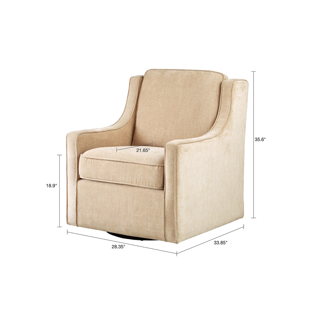 English Elm Harris Cream Upholstered Swivel Chair with High‑Density Foam, Solid Wood Frame & Black Metal Base B03548635