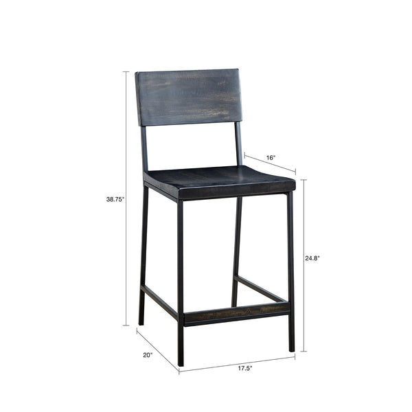 English Elm TACOMA Counter Stool 24" - Matte Black Metal Frame with Solid Hardwood Seat & Back, Modern Durable Design B03548393
