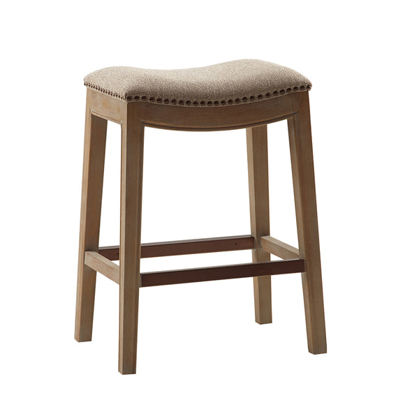 English Elm Saddle Counter Stool with Curved Backless Seat, High-Density Foam Comfort and Sturdy Hardwood Frame Linen 5.7 L x 26.57 W x 16.73 H B03548302