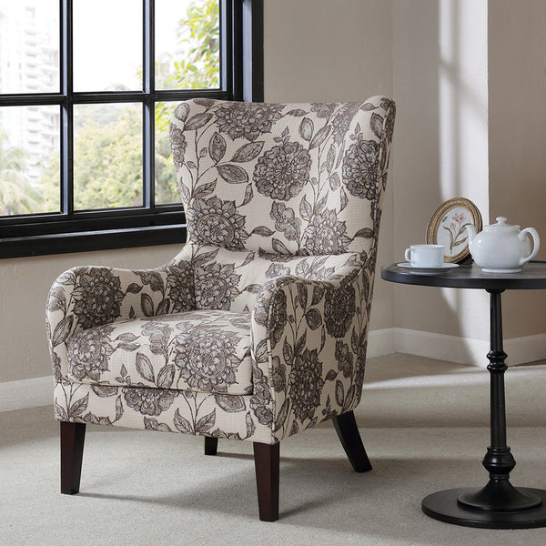 English Elm Arianna tufted swoop wing chair with espresso birch legs, plush high-density foam seat comfort Multicolor 33.5 L x 34 W x 28 H B03548245