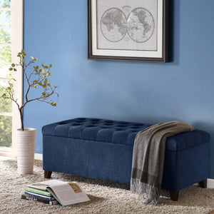 English Elm Tufted Button-Top Storage Bench with High-Density Foam Seat and Espresso Wood Legs, Elegant Accent Navy 20.08 L x 50.59 W x 15.95 H B03548182