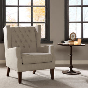 English Elm Chair Button Tufted High Back Accent Seat with Espresso Legs for Living Room B03548247