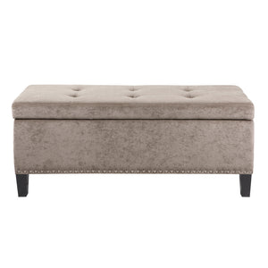 English Elm Tufted Gray Storage Bench Ottoman with Nailhead Trim, Soft-Close Lid, Hardwood Frame, 400 lb Capacity B03548203