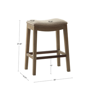 English Elm Saddle Counter Stool with Curved Backless Seat, High-Density Foam Comfort and Sturdy Hardwood Frame Linen 5.7 L x 26.57 W x 16.73 H B03548302