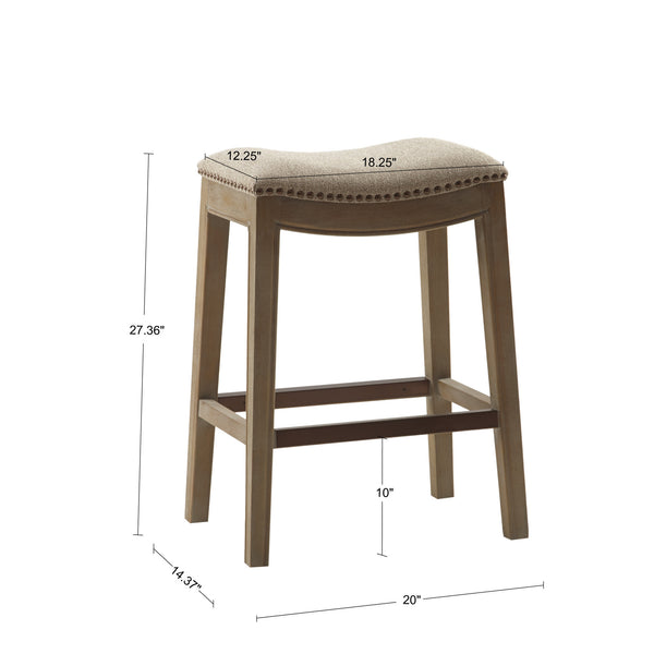English Elm Saddle Counter Stool with Curved Backless Seat, High-Density Foam Comfort and Sturdy Hardwood Frame Linen 5.7 L x 26.57 W x 16.73 H B03548302