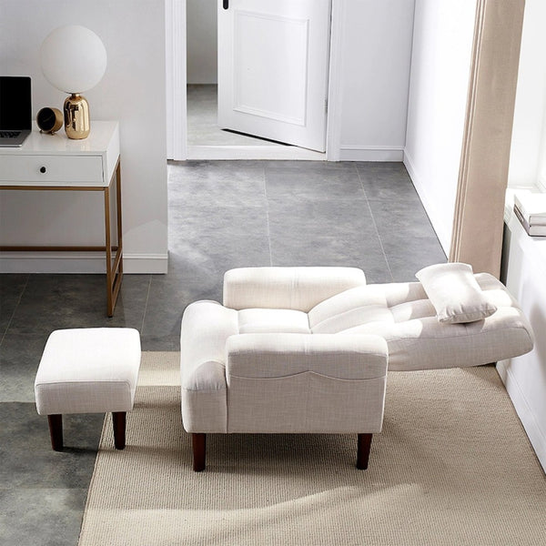 English Elm Redde Modern Cream White Recliner Sofa Chair With Ottoman - Ergonomic Comfort For Stylish Living Rooms W1183S00001-GIGA