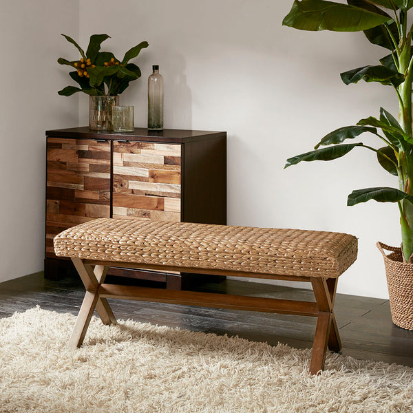 English Elm Bench INK+IVY Seadrift 45" Water Hyacinth Bench with Chestnut Mahogany Base, Natural Coastal Charm B03548403