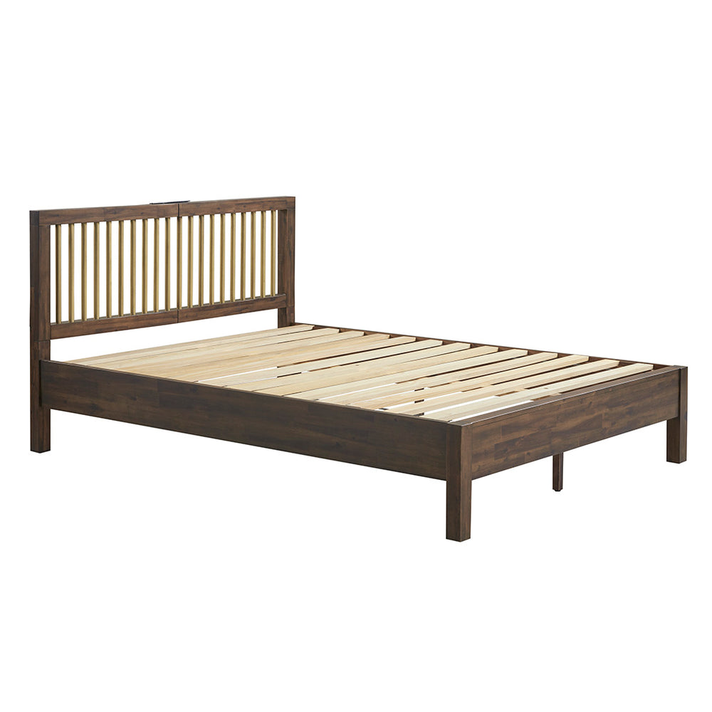 English Elm Queen INK+IVY Mercer Low Profile Platform Bed — Chestnut Wood Grain, Solid Slats, Modern Sleek Design B035S00011