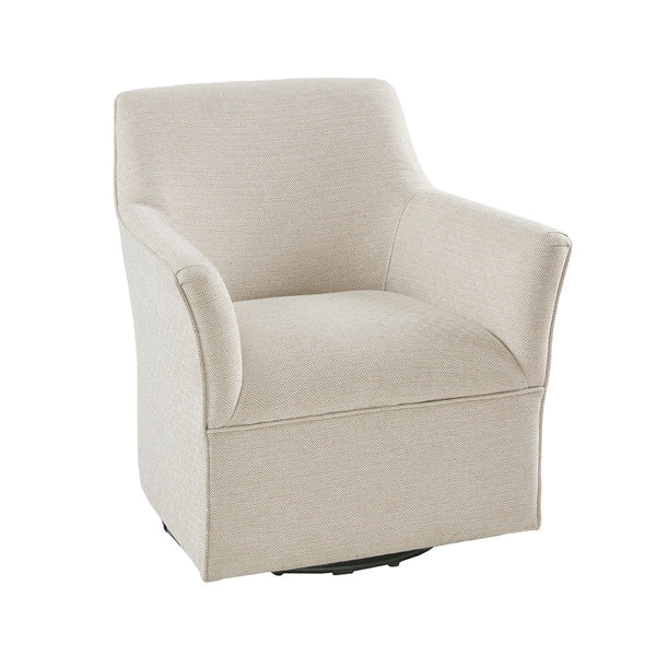 English Elm Augustine Cream Swivel Glider Chair with Flared Arms, 360° Smooth Rotation, Solid Wood Frame B03548640