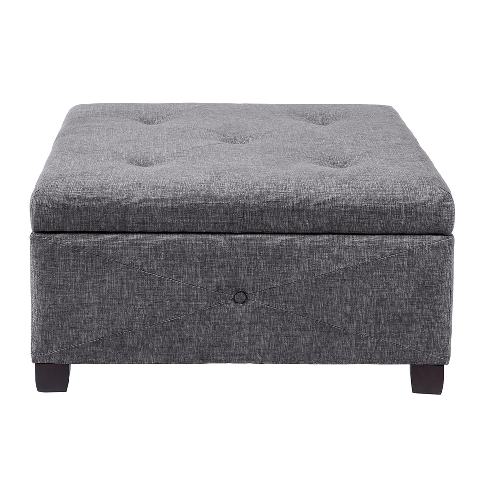 English Elm Soft Close Storage Ottoman with Button-Tufted Upholstery, Espresso Wood Legs, Spacious Blanket Storage Charcoal 30.51 L x 30.51 W x 14.76 H B03548225