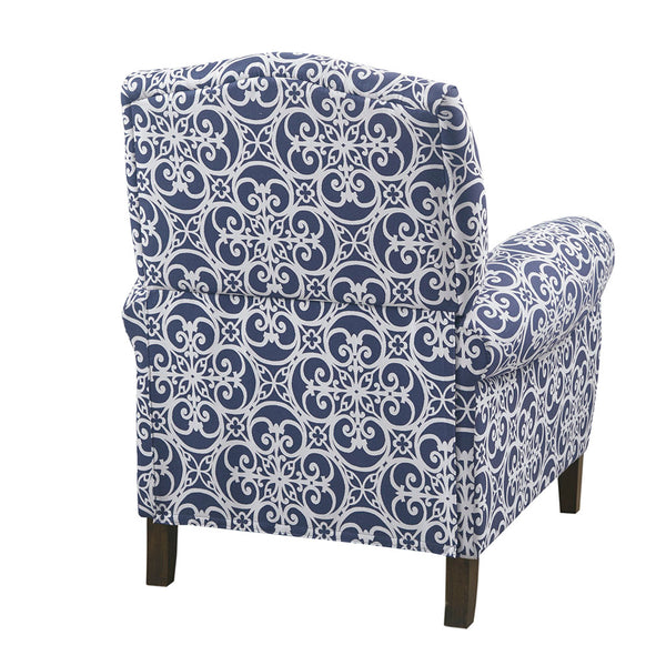 English Elm Kirby Navy Fretwork Push-Back Recliner Chair with Rolled Arms, Solid Wood Legs, Removable Cushion B03548664
