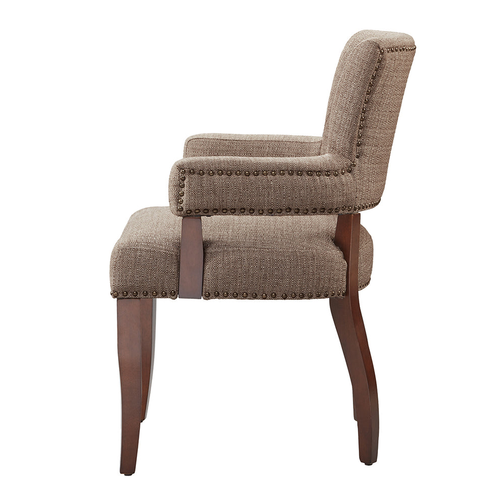 English Elm Arm Nailhead Dining Chair—Uptown Espresso Frame, Plush Polyester-Acrylic Seat, High-Density Foam Comfort B03548285