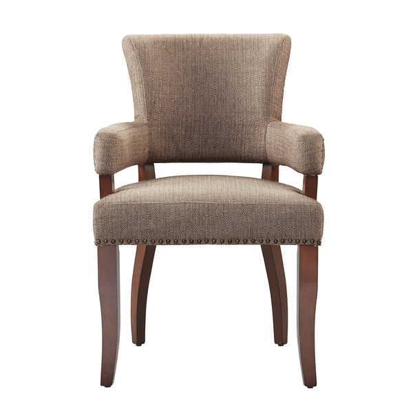 English Elm Arm Nailhead Dining Chair—Uptown Espresso Frame, Plush Polyester-Acrylic Seat, High-Density Foam Comfort B03548285