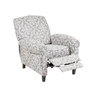 English Elm Kirby Elegant Grey Fretwork Push Back Recliner Chair with Black Wood Legs, Removable Cushion Comfort B03548642