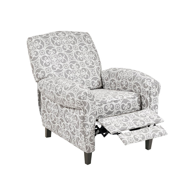 English Elm Kirby Elegant Grey Fretwork Push Back Recliner Chair with Black Wood Legs, Removable Cushion Comfort B03548642