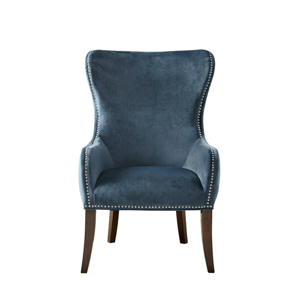 English Elm Button Tufted Wingback Accent Chair with Nailhead Trim and Espresso Legs B03548252