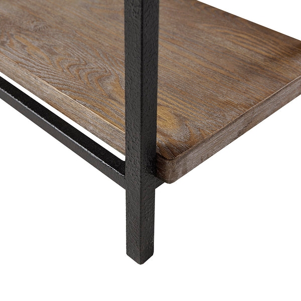English Elm Desk Industrial Reclaimed Grey Hardwood and Metal Frame Accent Desk with Side Shelves, 60"W Workstation B03548154