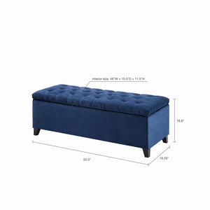English Elm Tufted Button-Top Storage Bench with High-Density Foam Seat and Espresso Wood Legs, Elegant Accent Navy 20.08 L x 50.59 W x 15.95 H B03548182