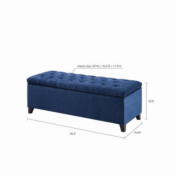 English Elm Tufted Button-Top Storage Bench with High-Density Foam Seat and Espresso Wood Legs, Elegant Accent Navy 20.08 L x 50.59 W x 15.95 H B03548182