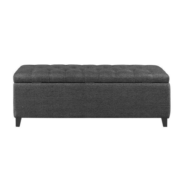 English Elm Tufted Upholstered Storage Bench with Soft Close Lid and Tapered Birch Legs B03548309