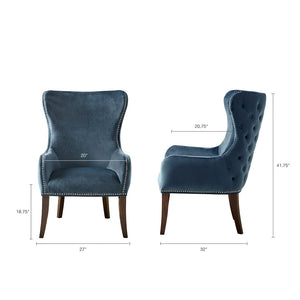 English Elm Button Tufted Wingback Accent Chair with Nailhead Trim and Espresso Legs B03548252