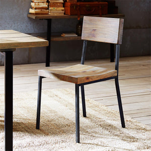 English Elm Dining Tacoma Side Chair Set of 2 — Industrial Solid Mindi Wood Plank Seats with Matte Black Metal Frames Grey 24 L x 34 W x 9.5 H B03548281