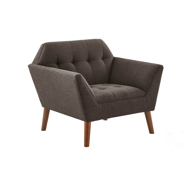English Elm Lounge Newport Mid-Century Accent Chair with Button Tufting, Textured Upholstery & Pecan Legs Charcoal 30.31 L x 37.8 W x 24.02 H B03548421