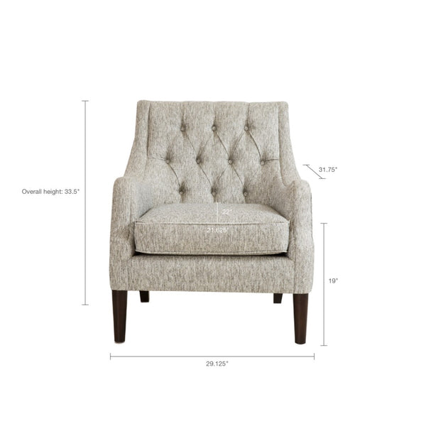 English Elm Button Tufted Upholstered Accent Chair with Morocco Wood Legs for Living Room Grey B03548268