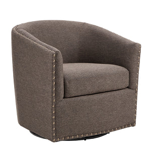 English Elm Tyler Chocolate Swivel Chair with Bronze Nailhead Trim, Plush Foam Cushion, Solid Wood Frame, 300lb Capacity B03548638
