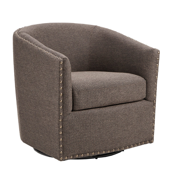 English Elm Tyler Chocolate Swivel Chair with Bronze Nailhead Trim, Plush Foam Cushion, Solid Wood Frame, 300lb Capacity B03548638