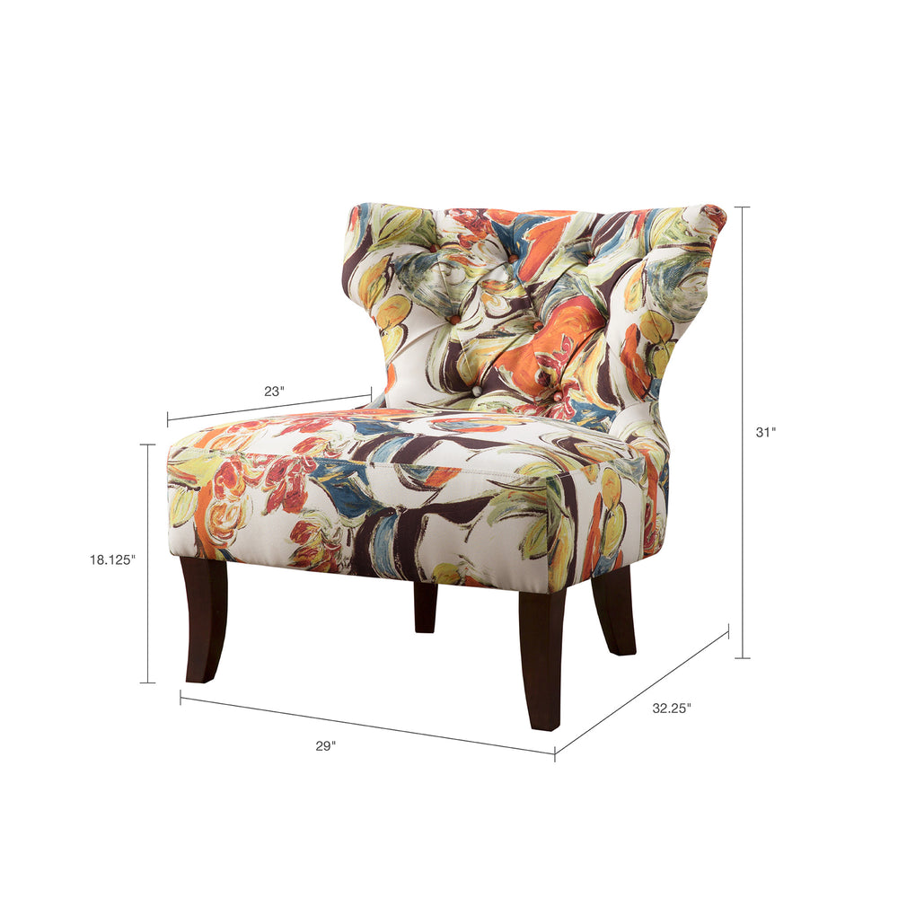 English Elm Accent Chair Madison Park Erika Armless Upholstered Printed Fabric Button-Tufted Low Back, Espresso Legs, 300lb Capacity, Modern Flair B03548238