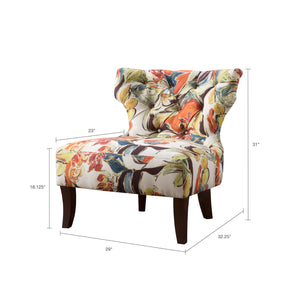 English Elm Accent Chair Madison Park Erika Armless Upholstered Printed Fabric Button-Tufted Low Back, Espresso Legs, 300lb Capacity, Modern Flair B03548238