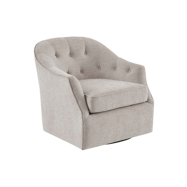 English Elm Calvin Tufted Swivel Chair 360° Rotation, Plush Foam Seat, Solid Wood Frame & Black Metal Base B03549035