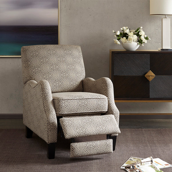 English Elm Push Julian Push Back Recliner with Silver Nailhead Trim, High-Density Foam, Solid Wood Frame and Legs Beige Multi 29.25 L x 32.5 W x 26 H B03548631