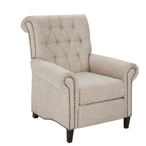 English Elm Aidan Tufted Push-Back Recliner Chair with Bronze Nailhead Trim, Cream Polyester Upholstery, 300 lb Capacity B03548641