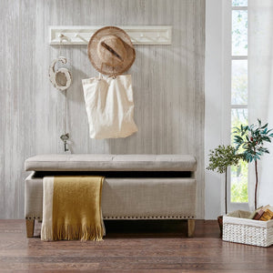 English Elm Tufted Storage Bench with Soft Close Lid Grey Linen Look Upholstery Nail Head Trim B03548308