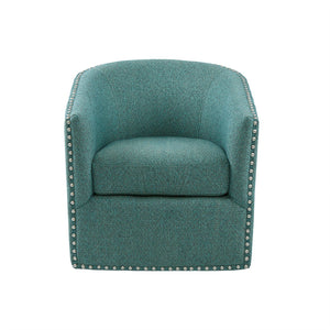 English Elm Tyler Teal Swivel Chair with Pewter Nailhead Trim, High-Density Foam Cushion & Black Metal Base B03548646