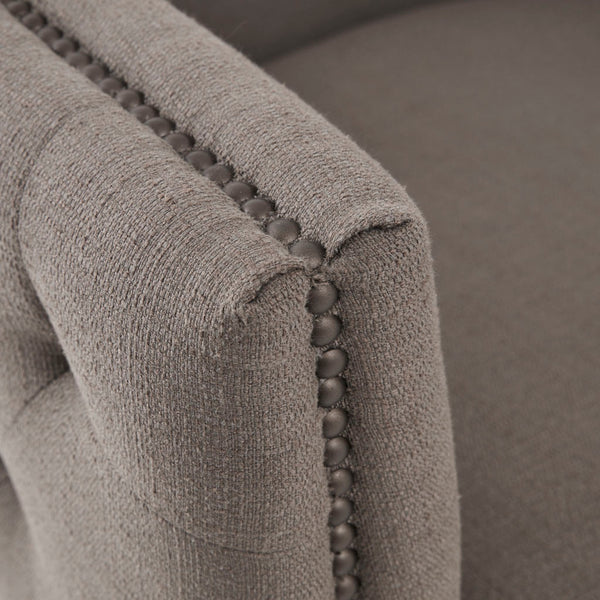 English Elm Capstone Tufted Swivel Barrel Chair with Brass Nailhead Accents, Wood Frame & High-Density Foam Upholstery B03548667