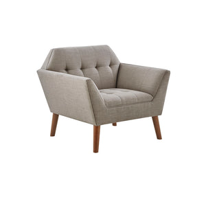 English Elm Lounge Newport Mid-Century Accent Chair with Button Tufting, Textured Upholstery & Pecan Legs LIGHT GREY 30.31 L x 37.8 W x 24.02 H B03548420