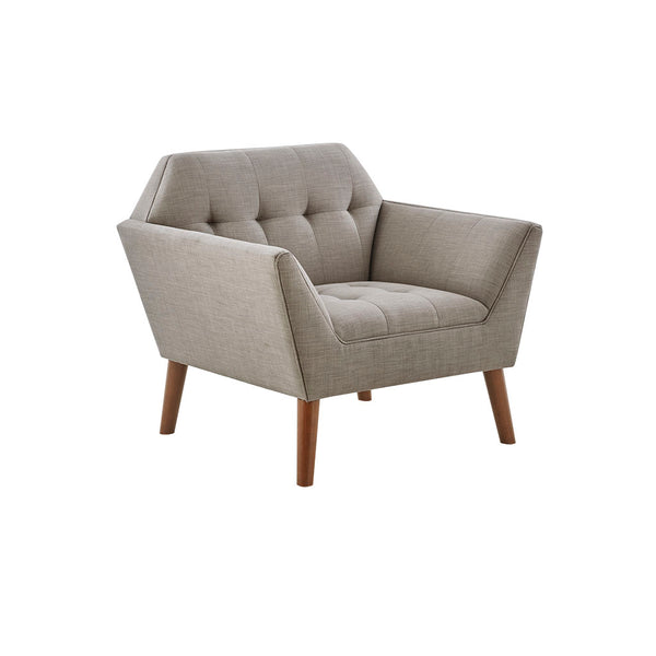 English Elm Lounge Newport Mid-Century Accent Chair with Button Tufting, Textured Upholstery & Pecan Legs LIGHT GREY 30.31 L x 37.8 W x 24.02 H B03548420